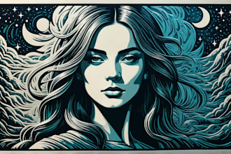 engraving linocut style digital drawing art