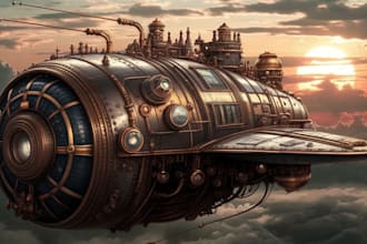 illustrate custom spaceship sci fi steampunk nft