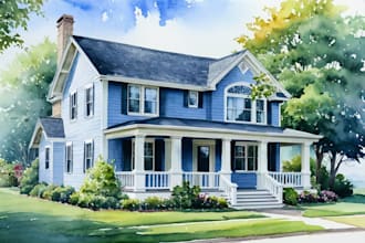 watercolor paint a house portrait