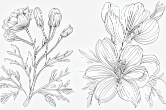 draw botanical and flower one line art illustration