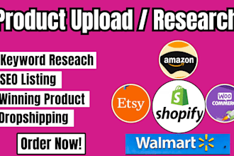 shopify amazon etsy ebay product research  dropshipping product upload listing