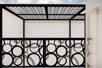 backyard pergola design, garden, terrace, 3d realistic