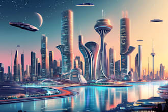 draw a futuristic and detail cyberpunk city illustration