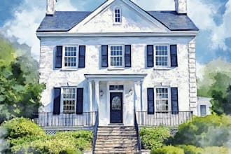 paint a watercolor house portrait or city space illustration