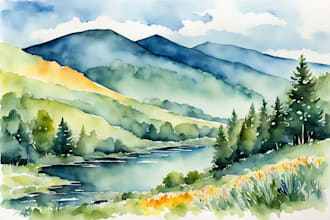 draw a watercolor landscape illustration