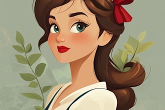 cute your portrait in a disney style cartoon illustration