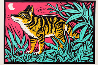 do animal or botanical linocut based on your request