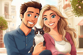 draw disney family couple cartoon portrait