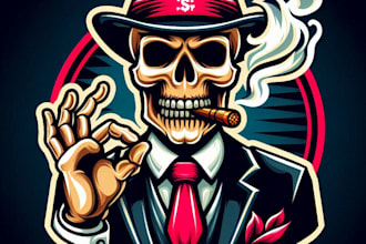 do amazine skull head smoking mascot logo design service