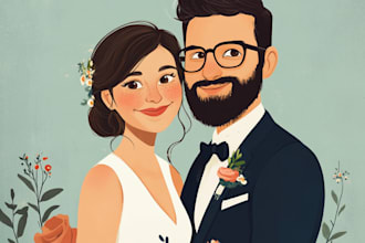 do cute couple and wedding portrait illustration