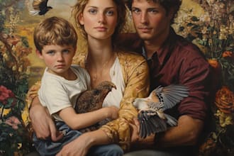 realistic family portrait, couple or group from photo