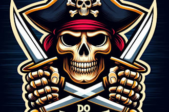 do make pirate sign skull and two sabers mascot logo design service