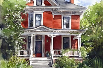 draw a watercolor house portraits or building illustration