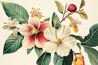 do botanical illustrations of flowers, plants, fruits