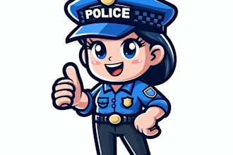 do cartoon character with a blue cap and a shirt that quot police mascot logo