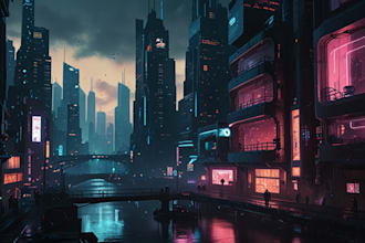 desing a sci fi and cyberpunk futuristic city art