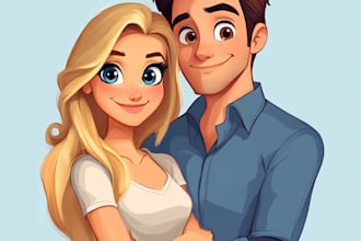 make disney family couple cartoon portrait