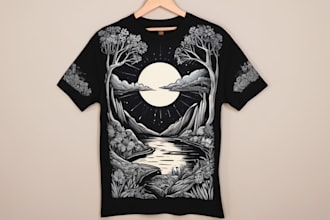 design a beautiful linocut t shirt in my art style