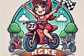 do wonderful car race, bike race, girls mascot logo design service