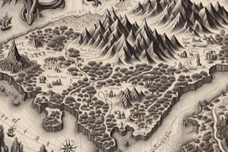 illustrate detailed fantasy world maps for dnd and stories