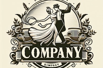 make an awesome vintage couple dance logo for your company design name