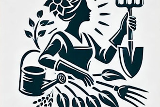 do unique silhouette of a woman gardening mascot logo design service