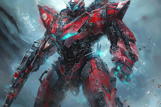 make a mecha robot art and illustration