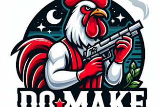 do make style for rooster with gun mascot logo design service