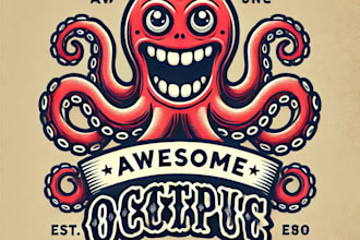 do awesome scary octopus vintage character mascot logo design service