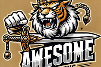 do awesome vintage angry king tiger sword mascot logo design service