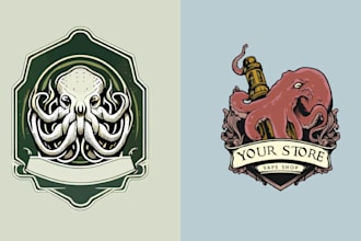 do vintage octopus logo and t shirt design