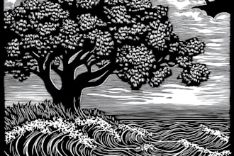 do an artistic linocut illustration in my own style