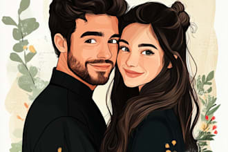 draw disney family couple cartoon portrait