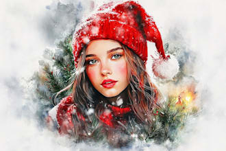 create a watercolor christmas portrait