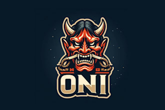 create vintage oni mask logo with express delivery