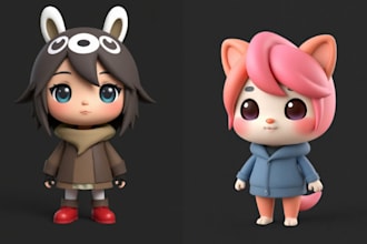 3d cute character, animal, mascot, cartoon character for 3d print or game art