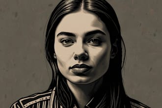 draw a custom portrait in linocut style
