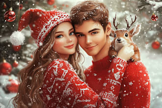 desing a cute christmas couple portrait