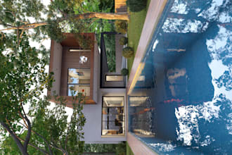 remodel exterior crystal apartment, realistic lounge, 3d lobby, courtyard revit