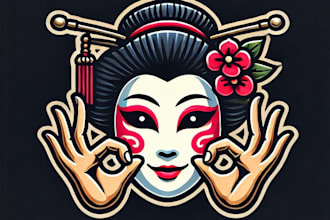 do wonderful gaisha mask mascot logo design for unlimited review