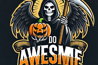 do awesome angel death halloween  pumpkin  grim reaper mascot logo design