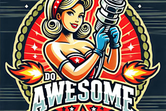 do awesome style for spark plug pin up girl color mascot logo design