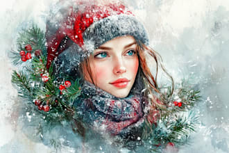 make a watercolor christmas portrait or illustration