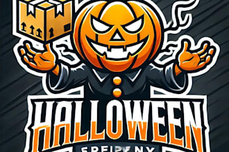 do awesome halloween pumpkin mascot logo design for 1 day delivery