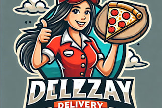 do modern style pizza delivery girls awesome mascot logo design service