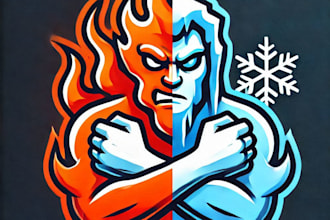do modern style fire and cold mascot logo with my own creative thinking