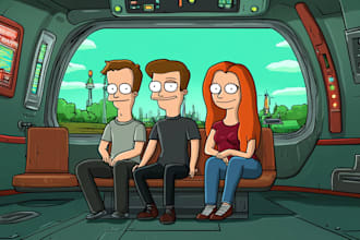 draw you futurama style cartoon illustration