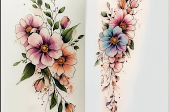 create a beautiful watercolor flowers tattoo design for you