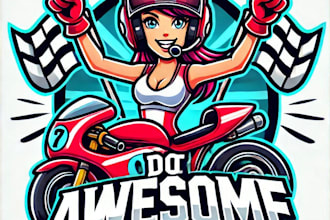 do awesome style for car, bike, race win girls mascot logo design service