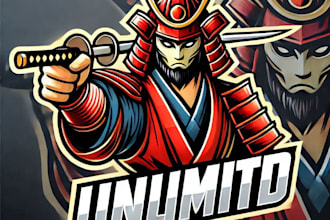 do awesome style ronin  knight mascot logo design with unlimited review